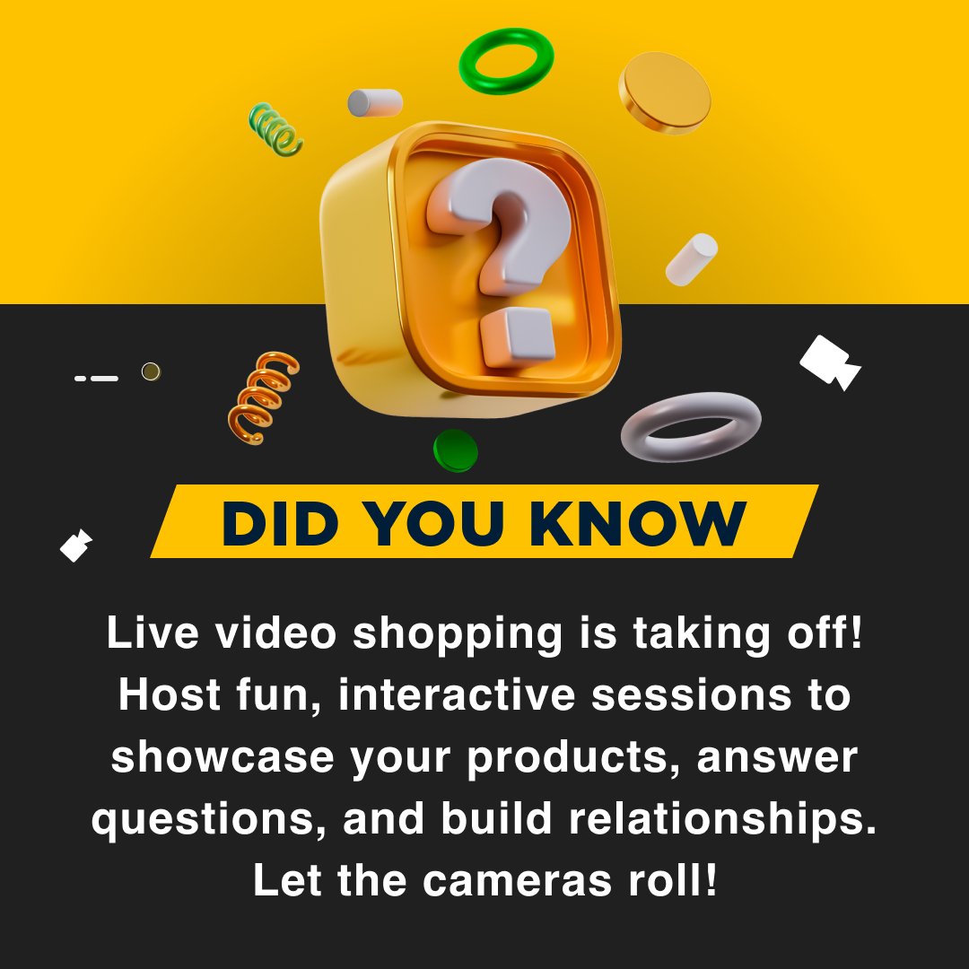 xcellenceit's tweet photo. Did you know? 🌟 Live video shopping is the latest trend revolutionizing e-commerce!

It's not just about displaying items on a screen; it's about engaging with your audience. 🎥🛍️

#LiveShopping #RetailRevolution #FunFacts #InteractiveExperience #DidYouKnow #ShopSmart https://t.co/ros5OhM7n0