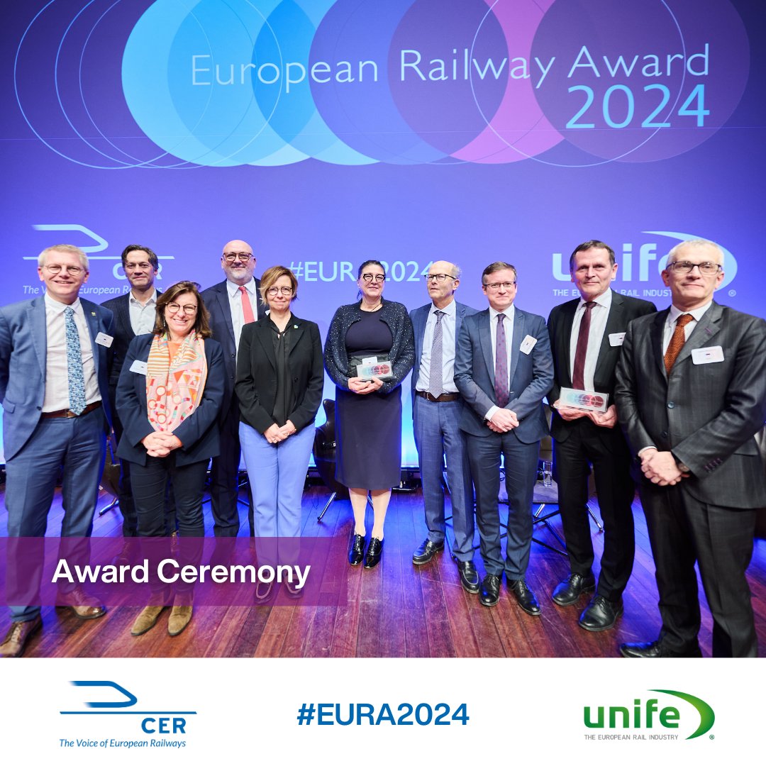 🏆The Rail Trailblazer prize went to a project by @omDSB Danish State Railways pioneering a new train operator profile for their S-trains. The future rail skill landscape was discussed with MEP @MetzTilly, Director-General @MagdaKopczynska and CER and UNIFE Chairs👇 #EURA2024