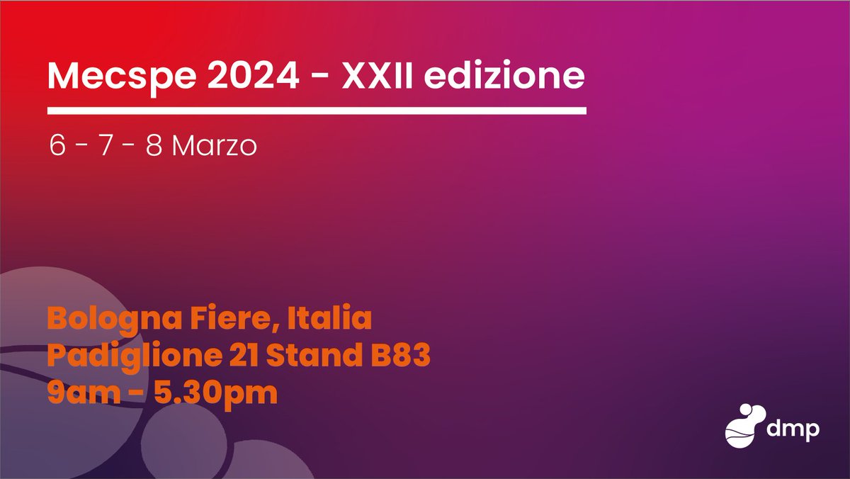 Vediamoci a MECSPE! 

Bologna Fiere
Padiglione 21 Stand B83
dal 6 all'8 Marzo 
dalle ore 9 alle 17.30 

L'ingresso è gratuito!

#Peoplecanchangeeverything
#digitalinnovation #makingitpossible #digitaltransformation #bettertogether #neverbetter #mecspe2024