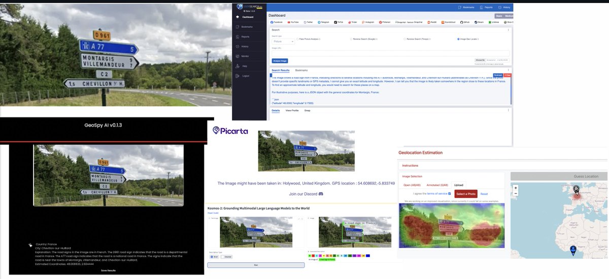 cyb_detective's tweet image. 5 online tools to identify a location from an uploaded photo using AI:
geospy.web.app (free + paid PRO version)
usersearch.org (paid)
huggingface.co/spaces/ydshieh… (free)
picarta.ai (free trial)
labs.tib.eu/geoestimation/ (free)
#osint #geoint