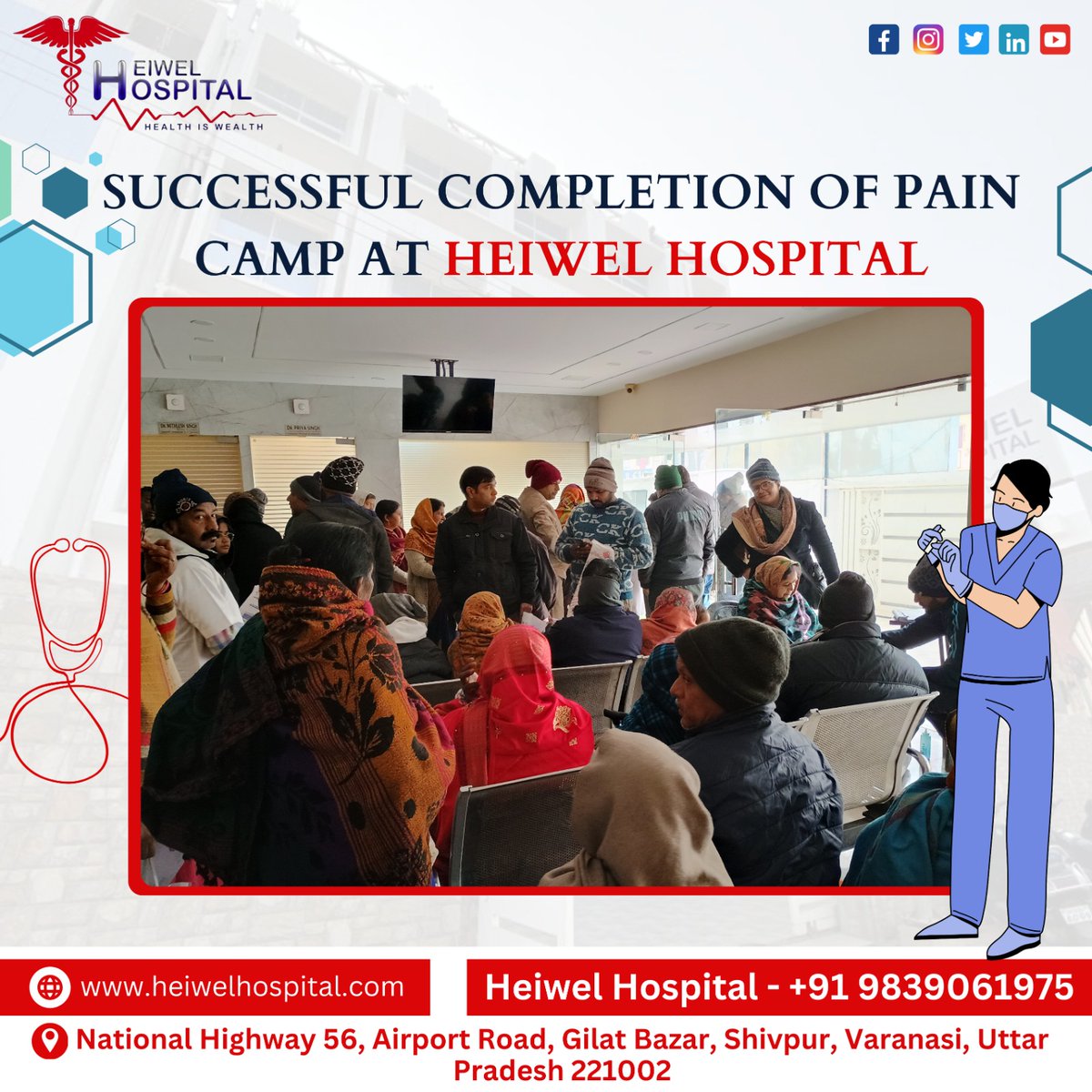 HeiwelH's tweet photo. "Successfully Completed By Pain Clinic Camp By Heiwel Hospital - Multi Speciality Hospital in Varanasi"  "At Heiwel Hospital , we treat all sorts of ailments under one roof. " : Book Your Appointment Today! 📱 संपर्क करे : 9839061975. : : : #heiwelhospital #hospital #doctor https://t.co/FpdSOOcbTI