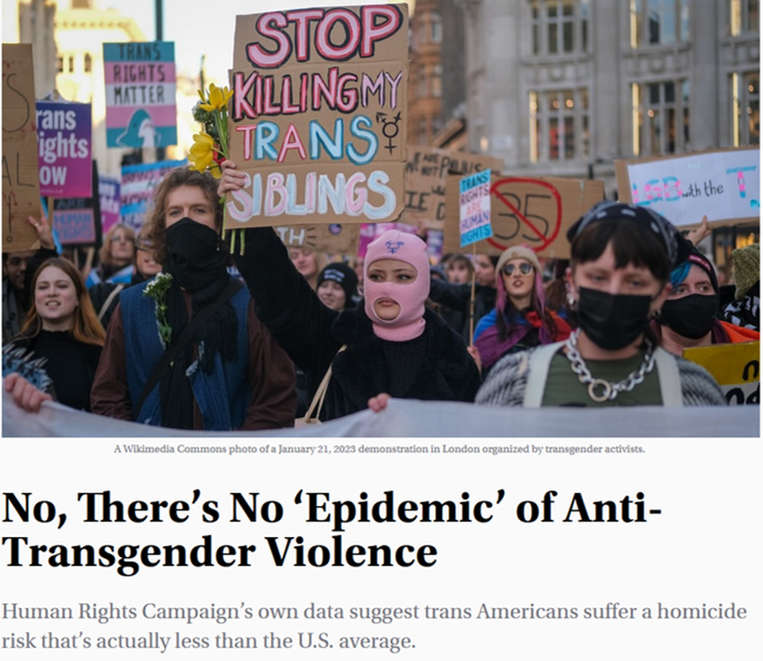 1/2 US - Brad Polumbo <a href="/brad_polumbo/">Brad Polumbo 🇺🇸⚽️</a> in Quillette - link below - calls out media outlets for uncritically repeating the “epidemic” narrative from a Human Rights Campaign (HRC) LBGT activist group who have weaponized this issue in their “Epidemic of Anti-Transgender Violence”