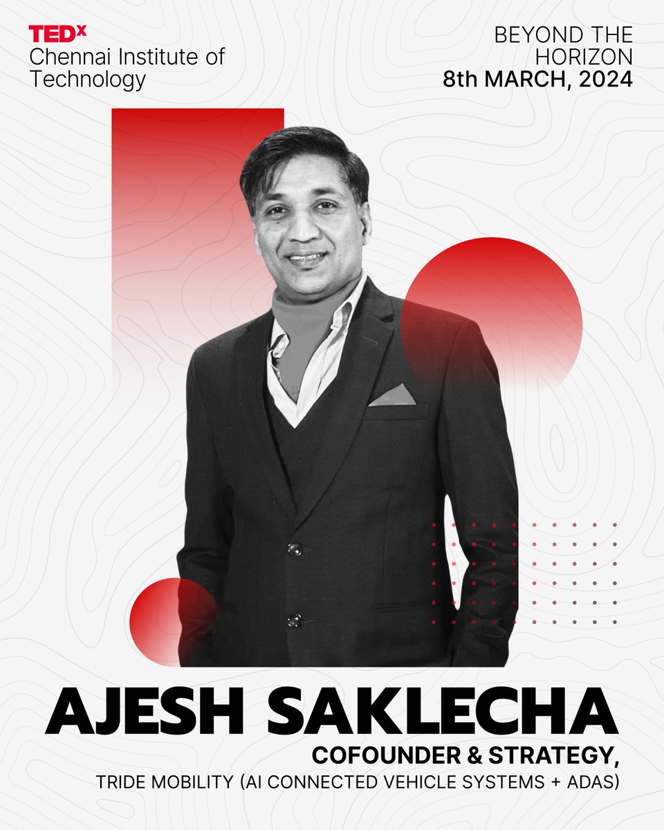 tedxcitchennai's tweet photo. Join serial entrepreneur Ajesh Saklecha, co-founder of Ozone Motors and TriDE Mobility, on March 8th at TEDxChennai Institute Of Technology. Gain valuable insights as we explore 'Beyond the Horizon' through his unique lens.
#tedxcit #tedTalks #tedxSpeaker #BeyondTheHorizon #cit https://t.co/NklJTDlZXG