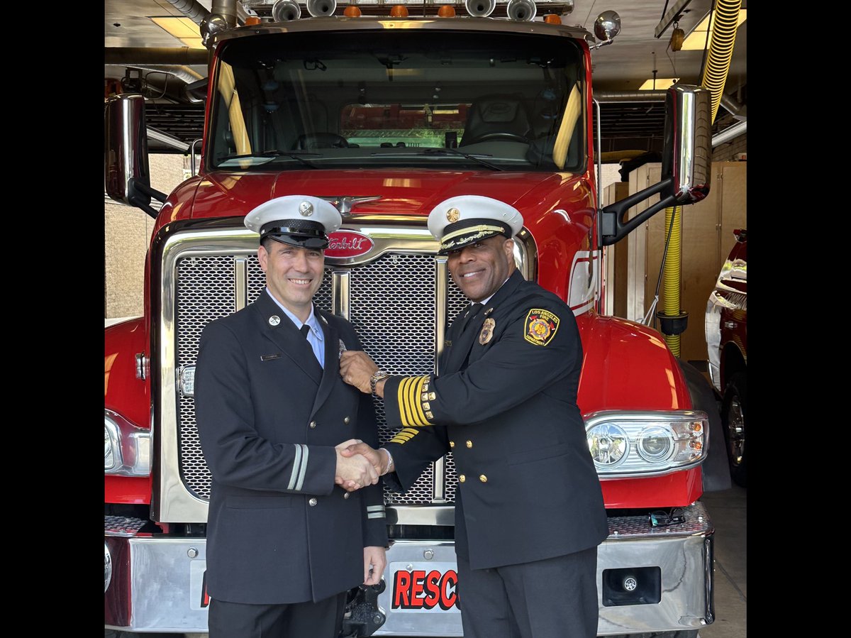 LAFD Operations Central Bureau, Deputy Chief Richard Fields IV, congratulates Captain Kevin O’Connor on his promotion to Captain II.  Captain II O’Connor has been assigned to FS 50-A and will be serving the Glassell Park and Atwater Village Neighborhoods.  Congratulations!