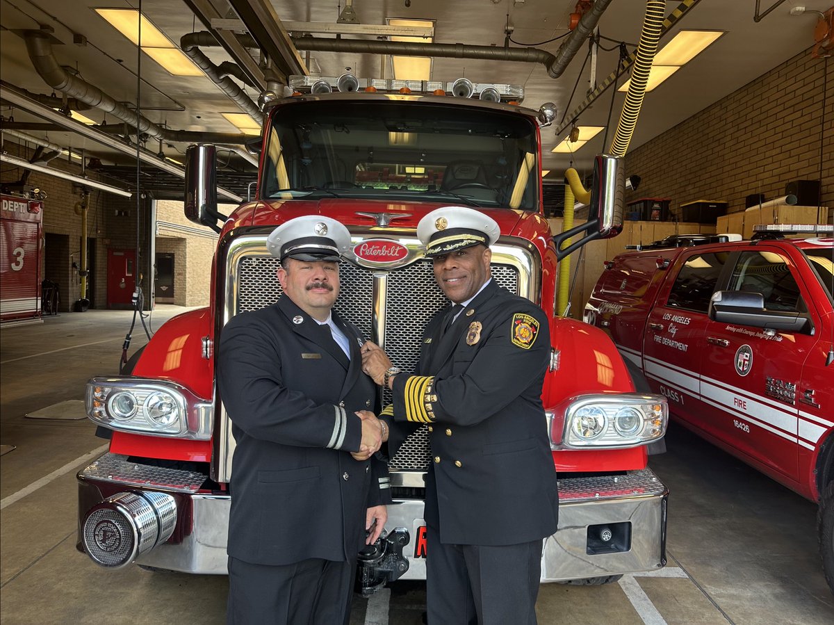 LAFD Operations Central Bureau, Deputy Chief Richard Fields IV, congratulates Captain Lawrence Salas on his promotion to Captain II.  Captain II Salas has been assigned to FS 11-A and will be serving the Westlake/MacArthur Park Neighborhoods.  Congratulations and best of luck.