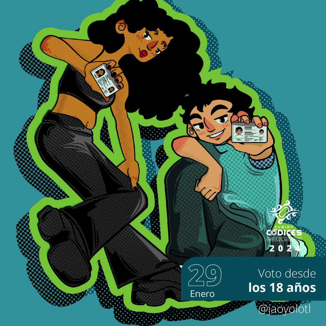 fusioncodices's tweet photo. 🌎El 29 de enero de 1970 se redujo de veintiuno a dieciocho años la edad para poder votar y ser votado en México.

Celebramos este acontecimiento con ilustración de JaoYolotl 

#ilustracion #vota #méxico #votaciones #Fusioncodices https://t.co/ygvrbxmHyY