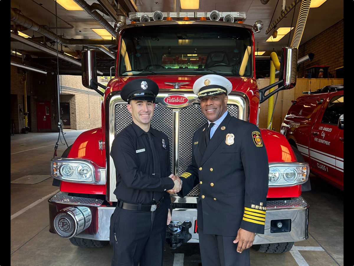 LAFD Operations Central Bureau, Deputy Chief Richard Fields IV, congratulates Firefighter Nicholas Van Blarcom on his promotion to Apparatus Operator.  AO Van Blarcom has been assigned to FS 11-A and will be serving the Westlake/MacArthur Park Neighborhoods.  Congratulations!