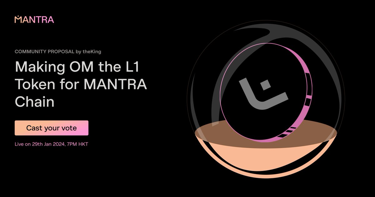 MANTRA | Tokenizing RWAs (@mantra_chain) on Twitter photo A long-time supporter and loyal community member has submitted a DAO proposal to make $OM the L1 token of <a href="/MANTRA_Chain/">MANTRA | Tokenizing RWAs</a>.
Understanding community sentiment on this potential update is important. If you are currently staking OM please go vote!🗳️
snapshot.org/#/mantra-dao.e… A long-time supporter and loyal community member has submitted a DAO proposal to make $OM the L1 token of <a href="/MANTRA_Chain/">MANTRA | Tokenizing RWAs</a>.
Understanding community sentiment on this potential update is important. If you are currently staking OM please go vote!🗳️
snapshot.org/#/mantra-dao.e…
