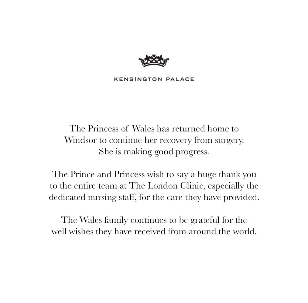Princess Catherine is back home! I wish her a nice recovery at home!❤️