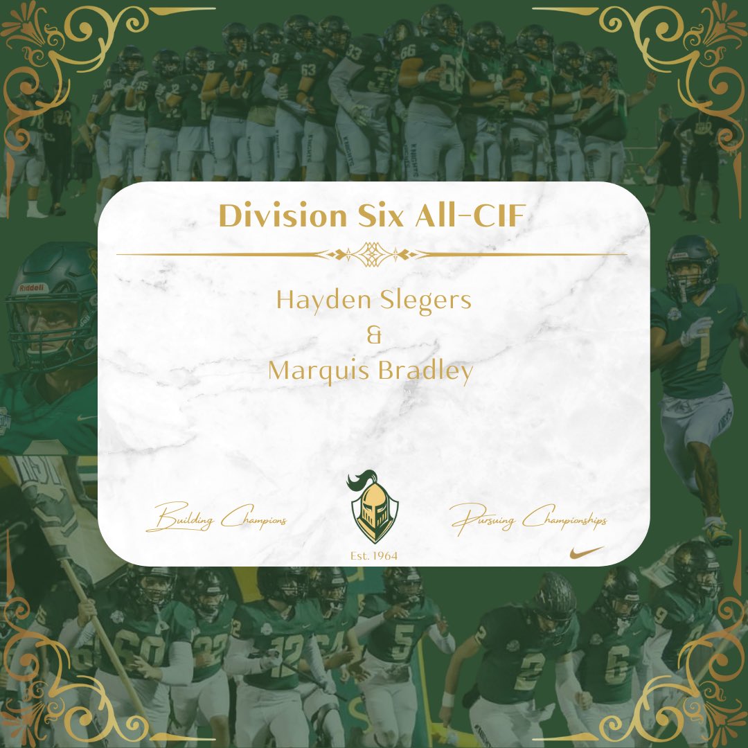 lacheltqba's tweet photo. Congratulations to @hayden_slegers &amp; @_MarquisBradley on making the All CIF Div 6 team. ⚔️ https://t.co/dk1f0Zq1ND