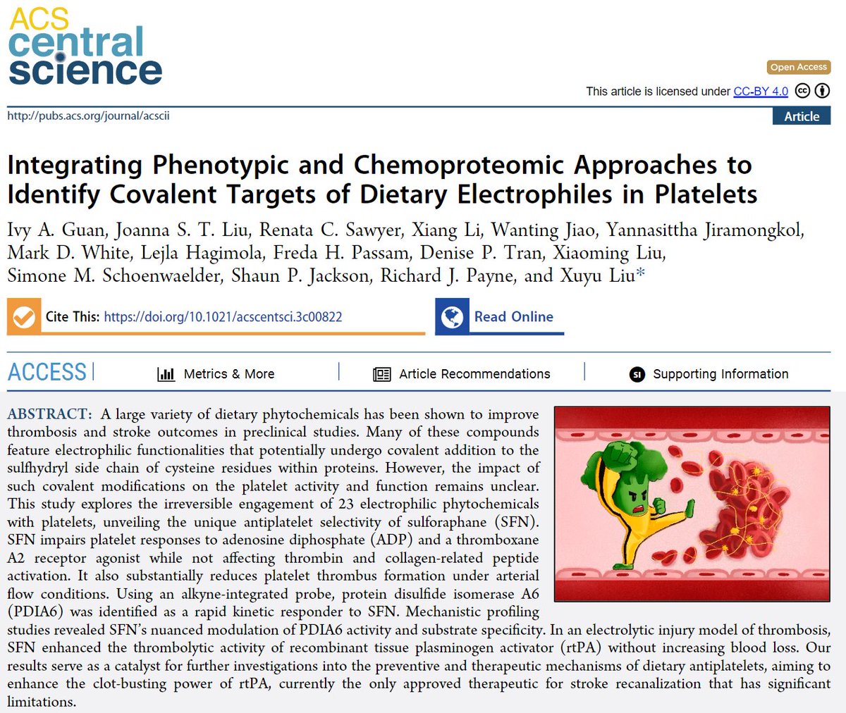 We're thrilled to share that our study on dietary isothiocyanates is now published in @ACSCentSci ! This work is a testament to the role of healthy eating in preventing thrombotic diseases. Huge congratulations to our amazing collaborative team!❤️❤️🥦🥦🥦 pubs.acs.org/doi/10.1021/ac…