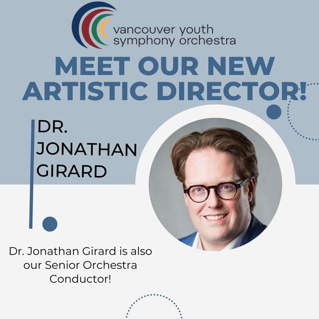Meet our new Artistic Director, Dr. Jonathan Girard! Jonathan is no stranger to our organization- he has been our Senior Orchestra Conductor for several years now! Congratulations, Jonathan! 🎉