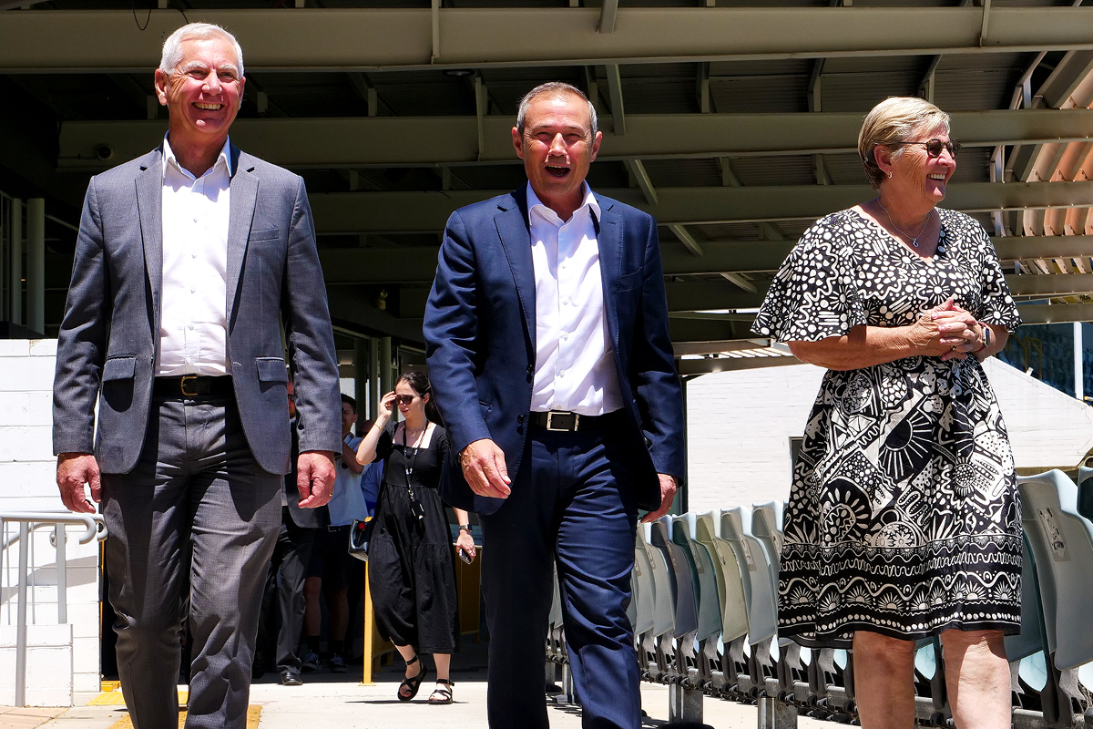 WACA_Cricket's tweet photo. Wonderful to welcome WA Premier Roger Cook MLA, John Carey MLA and Lotterywest Acting CEO Jeremy Hubble to the WACA Ground as we take another big step in our #WGIP journey π #PerthCityDeal #BuildingOurTomorrow https://t.co/Z4JeodlPxK