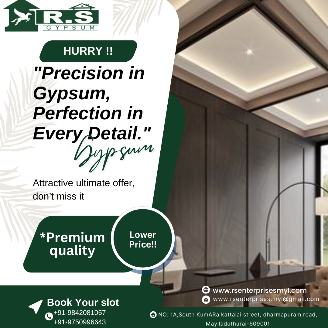 #RSGypsum #InteriorDesign #GypsumBoards #HomeRenovation #QualityCraftsmanship
#DesignInspiration #GypsumArtistry #CustomDesigns
 #RSQuality #DurableDesign #HomeImprovement
#CustomerService #GetAQuote #RSExperts #RSHomeMakeover #GypsumTransformation