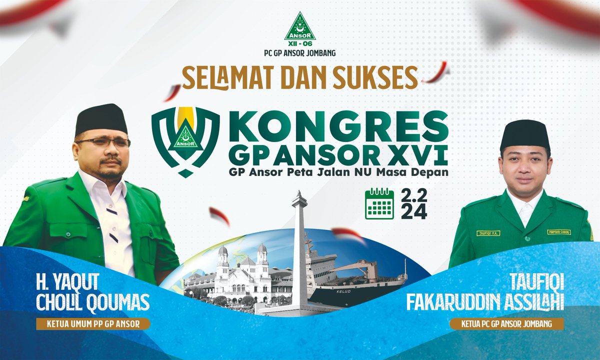 pcansorjombang's tweet photo. Selamat dan Sukses
Kongres GP Ansor XVI

"GP Ansor Peta Jalan Masa Depan NU"

2 Februari 2024
@Official_Ansor

#pcgpansorjombang #arahbaruansorjombang #siberansorjombang https://t.co/ItBFWQw5Wi