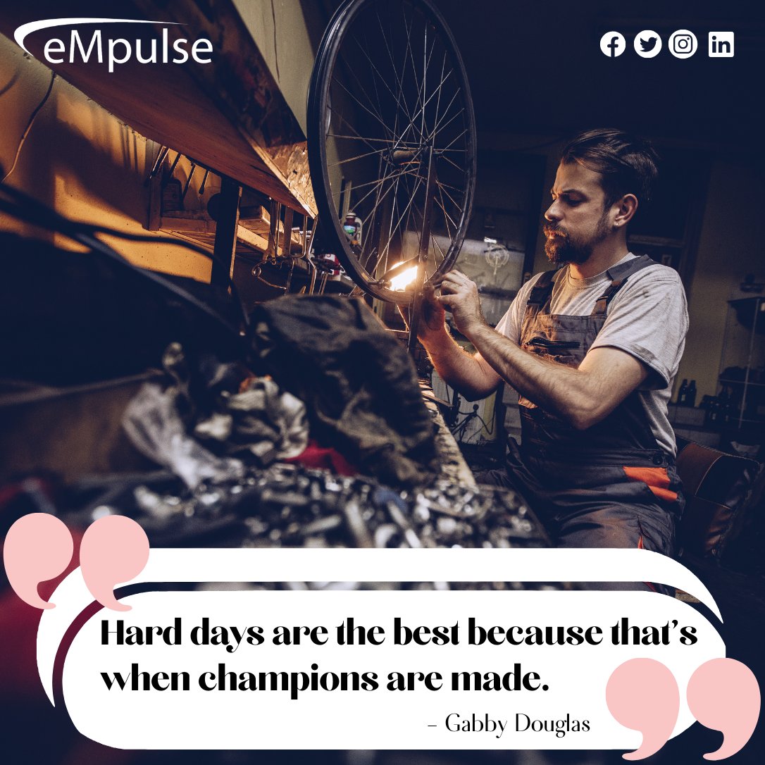 Hard days are the best because that’s when champions are made. - Gabby Douglas #empulseglobal #empulsedigitalmarketing #motivationalquote #inspirationalquotes #inspiringwords #qotd #motivationalmorning #harddays #toughlearnings #championsaremade #bestdaysever