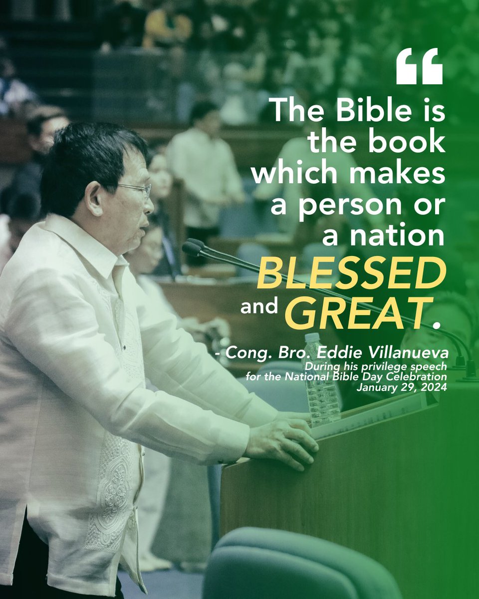 Congressman @Bro_Eddie reminded the nation during His privilege speech that it is impossible to govern the nation without the guidance of the Word of God. 📖 Jesus Is Lord over the Philippines!

#NationalBibleDay #BroEddie