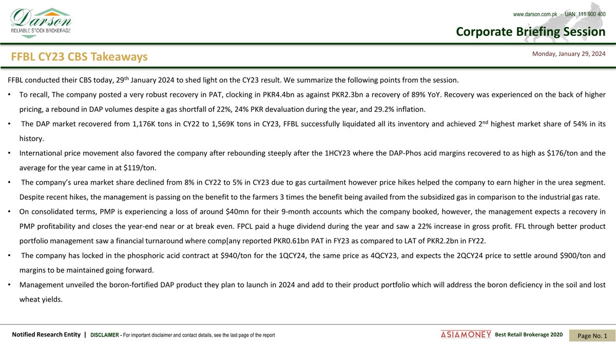 DarsonUpdates's tweet photo. FFBL CY23 CBS Takeaways! 29/Jan/2024
Darson Securities Limited
https://t.co/06AEypOd2W

WhatsApp 0300 2444787
UAN: 111-900-400
Email: info@darson.com.pk

#FFBLUpdate #CY23 #Takeaways #DarsonUpdates #research #researcher #updates #stockmarkets #stockstobuy #DarsonUpdate https://t.co/Ehm68HMlss