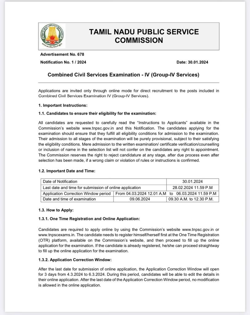 Muralidharanklr's tweet photo. #Group4Notification
Combined Civil Services Examination - IV Group-IV Services)
Notification No.1/2024
Date of Notification: 30.01.2024
Last Date for Applying: 28.02.2024
Date of Examination: 09.06.2024
Vacancies : 6244
#CCSE #TNPSC #Group4 #GroupIV2024
https://t.co/SSNrFS5bi8 https://t.co/GuMVZBL3KW