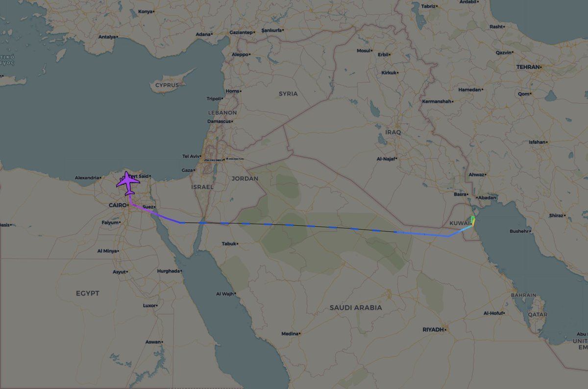 aircraftrack's tweet photo. USAF C-17 transport aircraft headed over Egypt &amp; the Mediterranean after departing Kuwait. https://t.co/MwQiFE7jw6