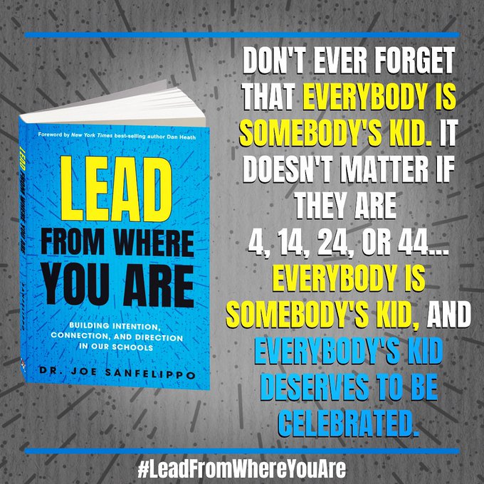 burgessdave's tweet photo. "...and everybody's kid deserves to be celebrated."
Wisdom from #LeadFromWhereYouAre by @Joe_Sanfelippo 
#leadlap #tlap #dbcincbooks 
https://t.co/miEqRX8lPG
@dbc_inc https://t.co/zT5jrm1sq6