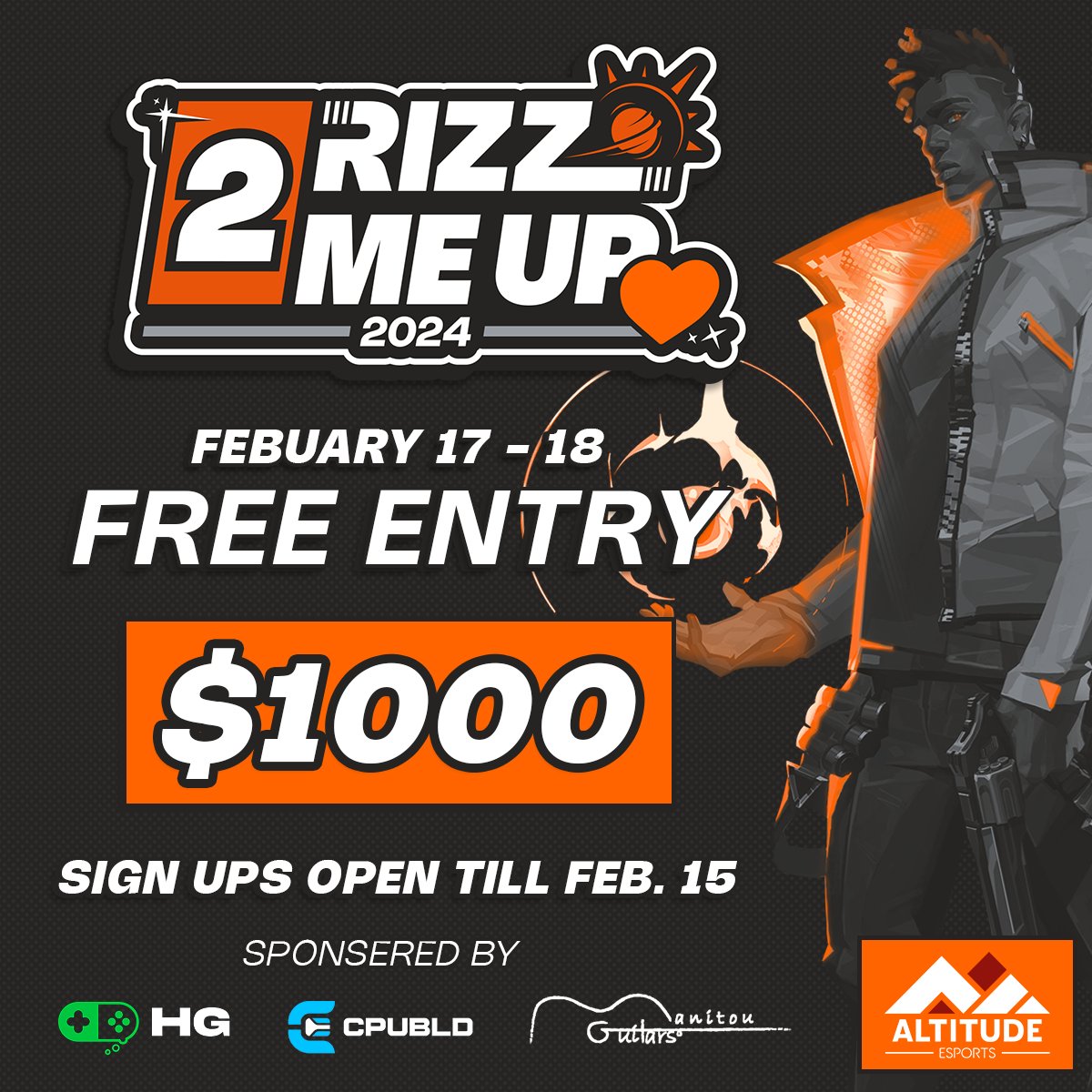 The Rizz Me Up Invitational is back, and better than ever! Rizz me up 2.0, Feb 17-18 2024. Sign Up Here: esportsaltitude.com