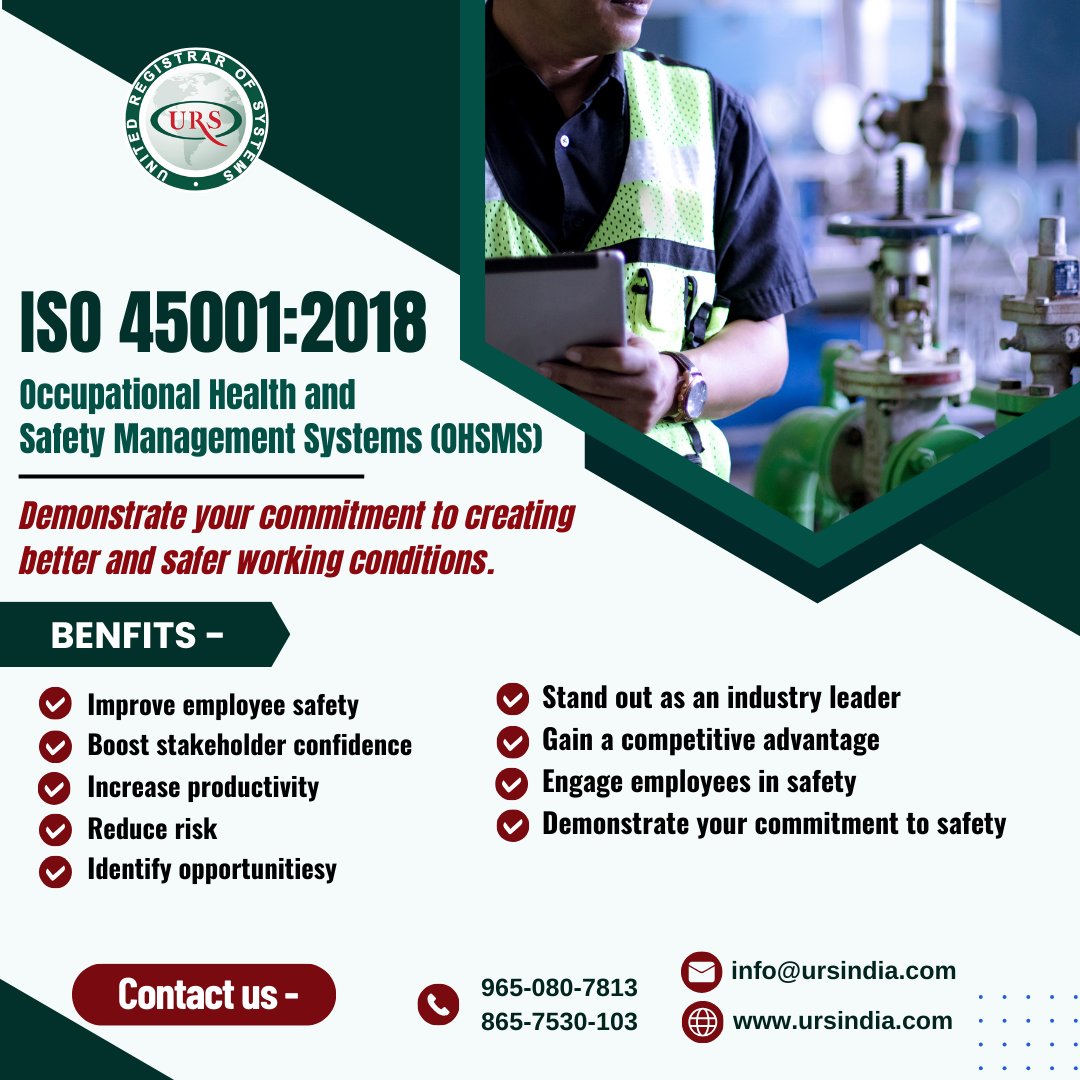 urs_certificate's tweet photo. ISO 45001 is a global standard for occupational safety and health management systems that provides practical solutions for worker safety.
#ISO45001 #ohsms #healthandsafety #ohsmscertification #isocertification #certificationbody #ursindia https://t.co/ughwKWWFPk