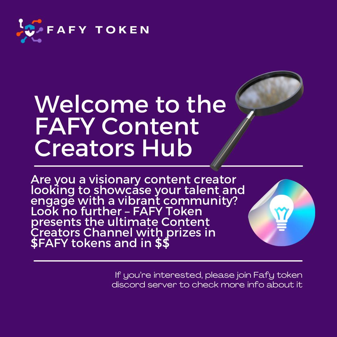 fafytoken's tweet photo. 🚀 Welcome to the #FAFY Content Creators Hub! 🌟
Are you a visionary content creator looking to showcase your talent and engage with a vibrant community? Look no further – FAFY Token presents the ultimate Content Creators Channel with prizes in $FAFY tokens and in $$! 🎬✨
🎨 Why Join FAFY #ContentCreators?
✅ Exposure: Amplify your reach by sharing your content with a community passionate about innovation and crypto.
✅ Collaboration Opportunities: Connect with like-minded creators and explore collaborative projects to enhance your creative journey.
✅ Recognition: Stand out in the FAFY community and gain recognition for your unique content contributions.
✅ Diverse Content: Whether it's videos, graphics, articles, or more – our platform welcomes a variety of content formats.
🚀 How to Get Started:
1. Join the FAFY Discord if you haven't already.
2. Navigate to the #content-creators channel.
3. Introduce yourself and share a snippet about your content.
4. Drop your latest creations, links, or sneak peeks.
🌐 Guidelines for Success:
🔗 Link responsibly: Ensure your content aligns with our community values and guidelines.
🗣 Engage: Foster discussions, provide feedback, and support fellow creators.
🎉 Have Fun: This is a space to enjoy the creative process, connect, and celebrate each other's successes.
Join us in shaping the FAFY narrative and showcasing the power of creativity in the crypto world. Let your content shine, and let's revolutionize the way we share ideas and inspiration! 🚀🎉
#Fafytoken #contentcreation #monetization #crypto