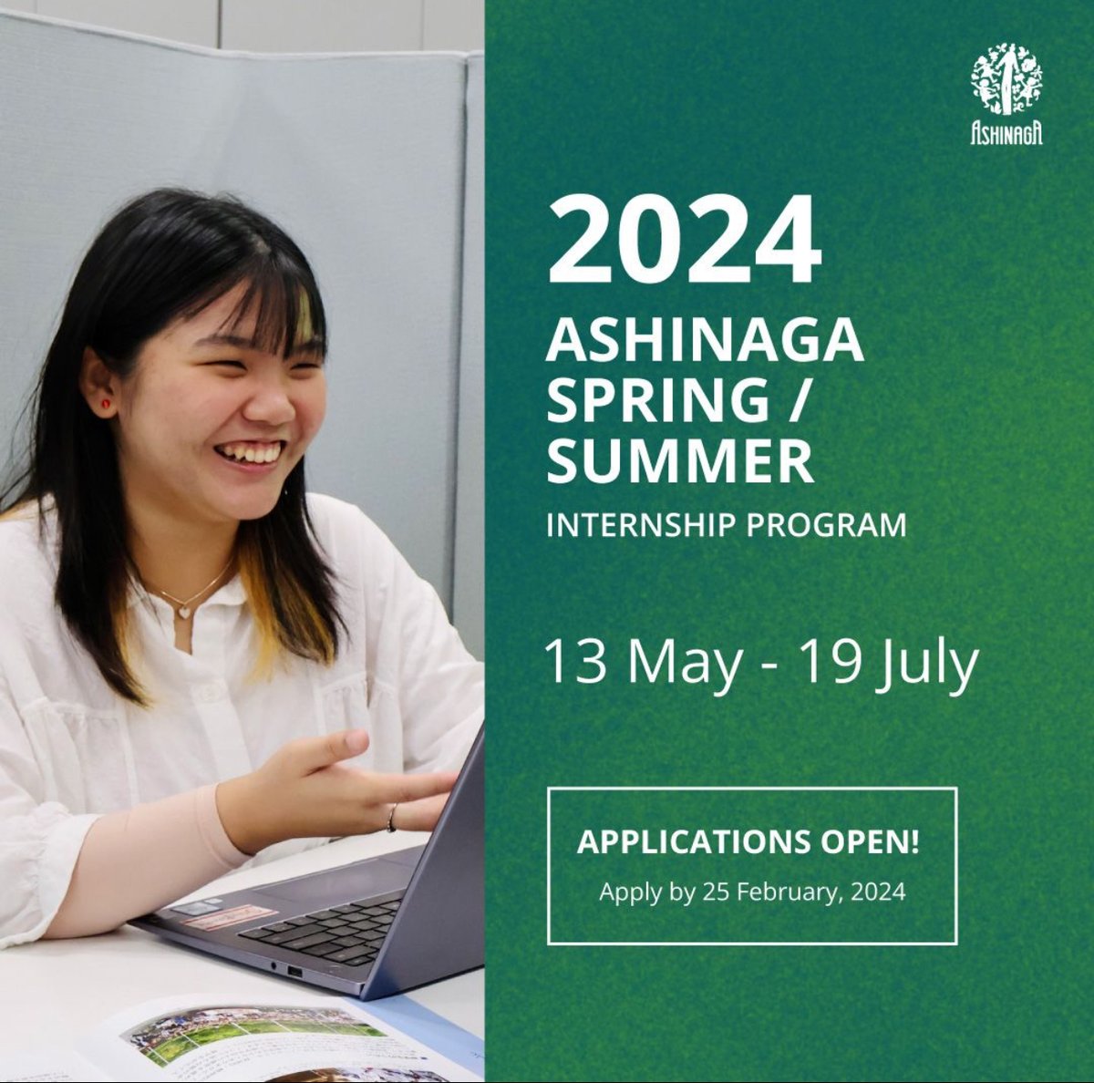 🌍 Join Ashinaga Foundation's 2024 Spring-Summer PAID Internship Program! 

📅 Deadline: 25 Feb 2024, 23:59 Japan Time

🔗 Apply Now: shorturl.at/qyADK

🔍Contact us at internship@ashinaga.org

#AshinagaInternship #NonProfitCareers #GlobalExperience #HybridInternship