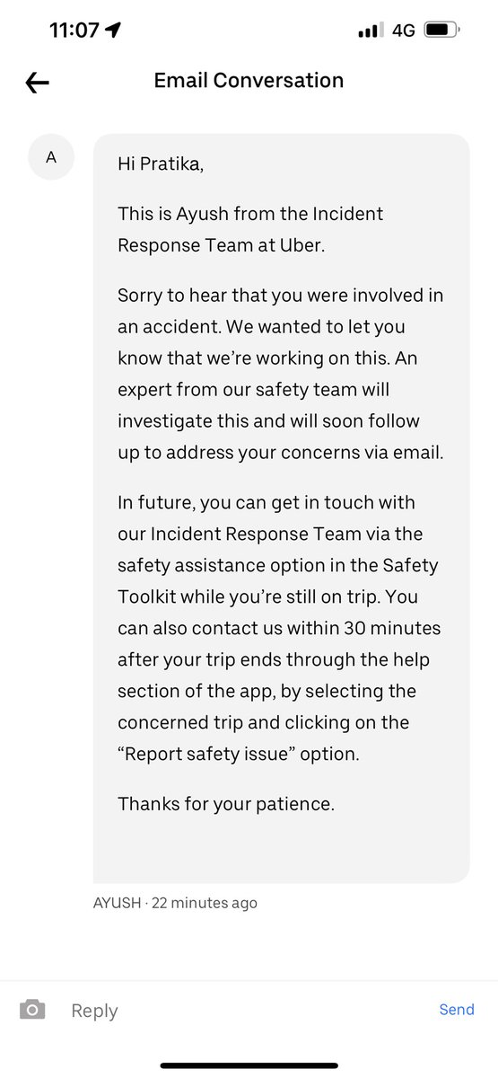 pratikak's tweet photo. @UberIN_Support This is all your team has to say. What’s the point? I am continuing in an unsafe situation @MumbaiPolice @mumbaitraffic https://t.co/OmDXds8f3m