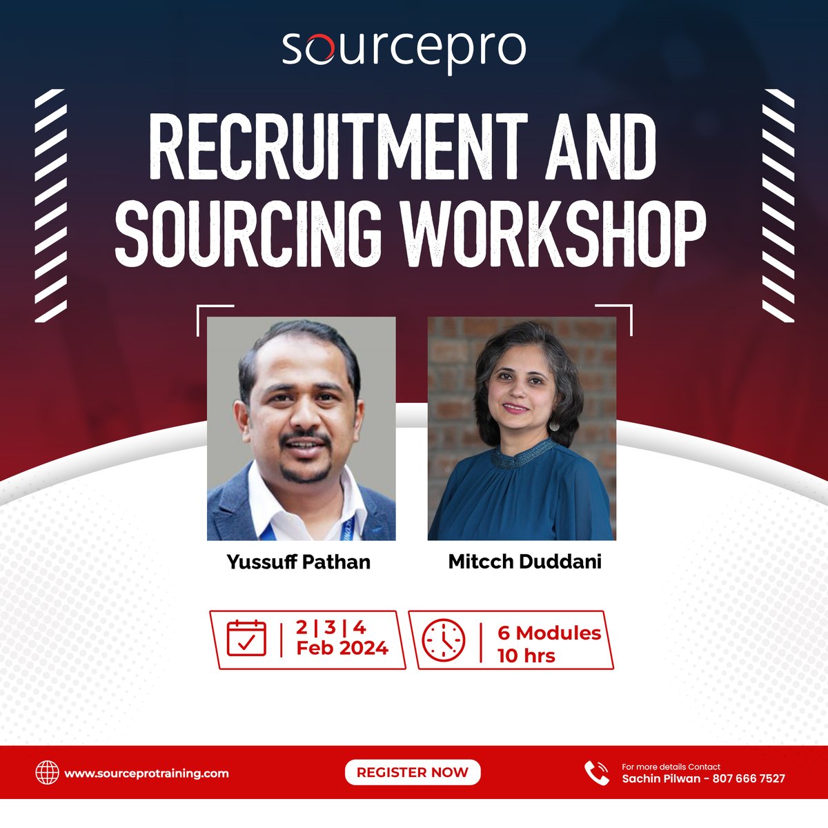 TheSourcePro's tweet image. 3 days to go!
Our next batch of online sessions on Sourcing &amp;amp; Recruitment kicks off this Friday.
Learn social media recruitment, advanced Google candidate search, and more in just 10 hours.

Elevate your recruitment skills🚀
Register: lnkd.in/dYR3BewV

#sourcepro #Workshop