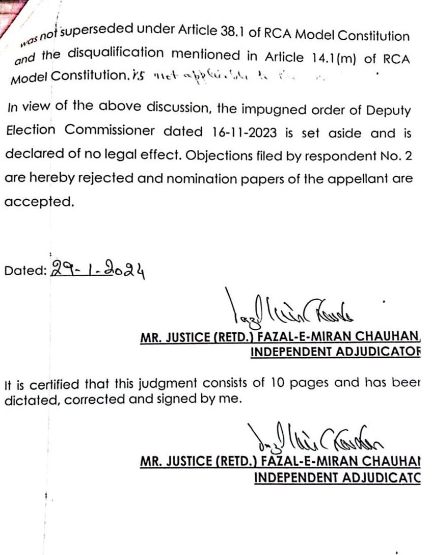 An independent Adjudicator has allowed Noman Butt former member BOG ⁦<a href="/TheRealPCB/">Pakistan Cricket</a>⁩ and former President of Sialkot region to contest the election 
اب پرندہ کِس شاخ پر بیٹھے گا یا سائبیریا واپس جاۓ گا 😪😭😢
