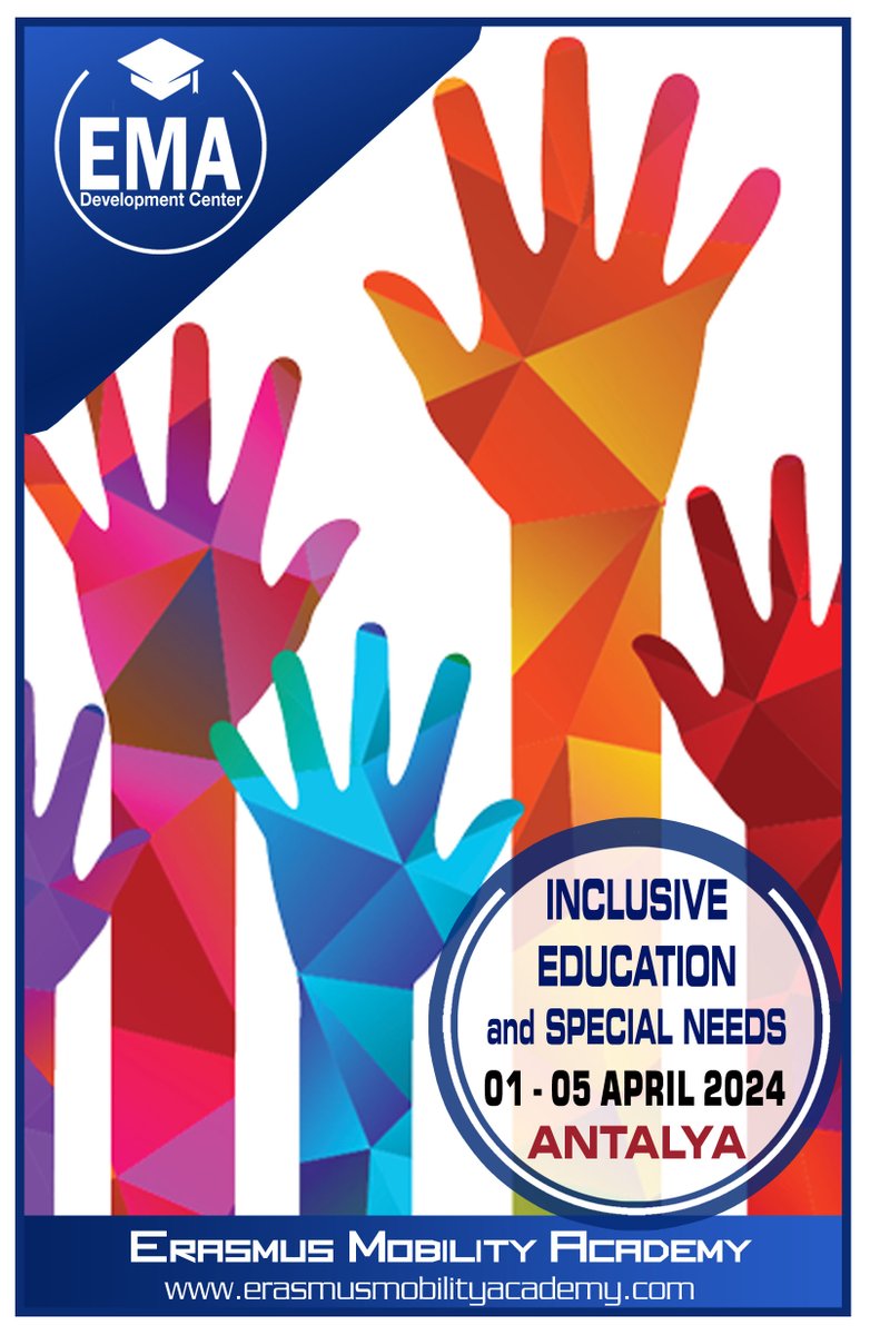 Erasmus+ CONFIRMED Courses
ANTALYA
01 - 05 APR 2024
Inclusive Education and Special Needs
Contact us: erasmusmobilityacademy.com/courses/inclus…
info@erasmusmobilityacademy.com
#specialneeds #inclusiveeducation #erasmuslife #antalya #ErasmusTeacherTraining #ErasmusPlusOpportunity