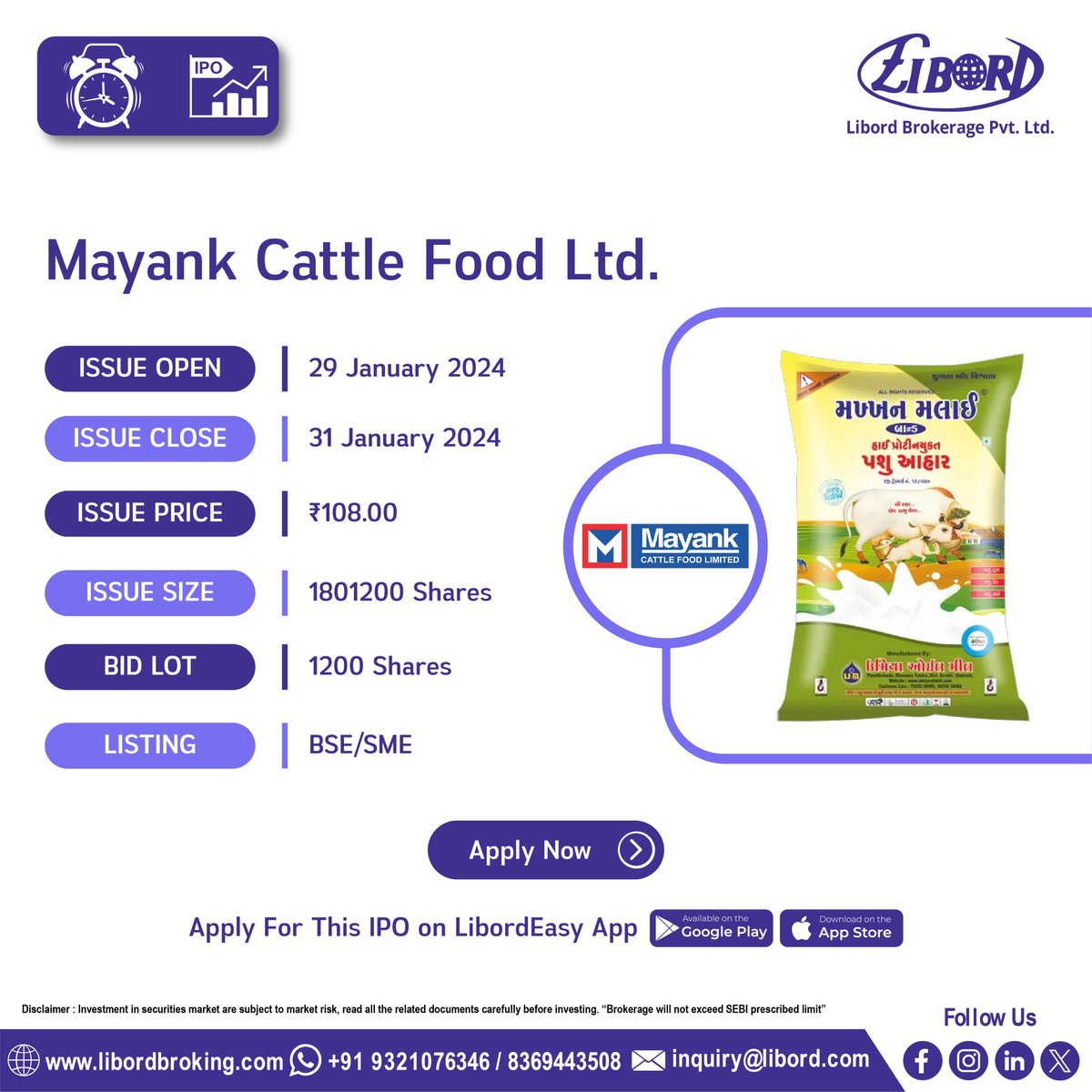 LibordBrokerage's tweet image. Harshdeep Hortico Ltd, Baweja Studios Ltd, Megatherm Induction Ltd and Mayank Cattle Food Ltd #IPO hit the market from #Today, book now

IPO Application Date: 29 January to 31 January 2024

Hurry to book your IPO at ekyc.libordbroking.com/eipo

#ApplyIPO #BookIPO #LatestIPO #IPOalert