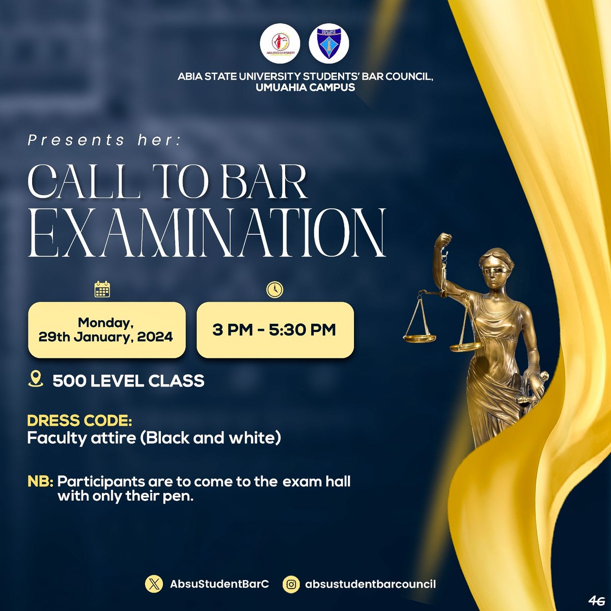Photos from the bar examinations written on 29th January, 2024. 

In well invigilated halls with highly prepared Students.

Call to Bar Ceremony up next!!
Congratulations in advance to the candidates.

#barexams #calltobar #viral #explore #absu #lawfaculty