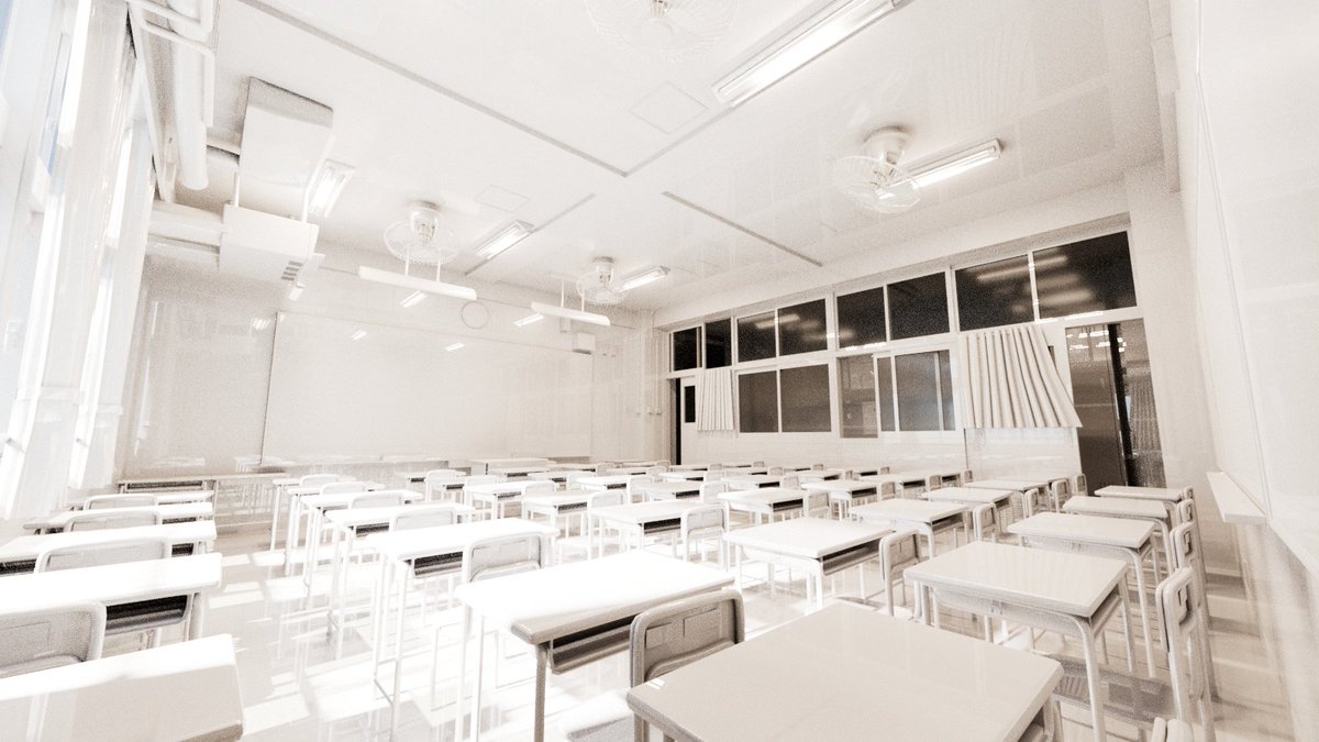 hirat2y's tweet photo. 高校三年の1年間黙々と作り続けた教室も完成しました！ここには写ってませんが、廊下も階段も作ってます。
#MAYA #3DCG #高校生 https://t.co/HtzlKfBdOD