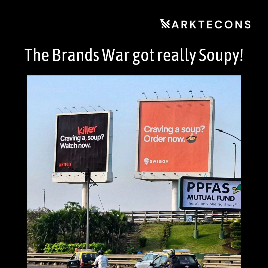 Netflix and Swiggy officially announced their war through billboards. Now it's about to get real soupy... OTT fans and Foodies, Be ready!

@netflix X @Swiggy

#marktecons #branding #brandadvertising #outdooradvertising #OOH #oohadvertising #brandswar #swiggy #netflix #explorepage