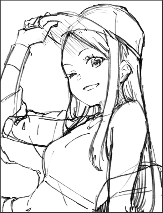 夏コミのサークルカット描いてたけど、試行錯誤してたらもう伊織なのか誰なんだか。このまま美希に改変しちゃえば?あーまーたしかにーでもこれがカタログ載ってたとしてパッと見ウチのサークルだってわかるか?あーうん、そうね。ボツ。