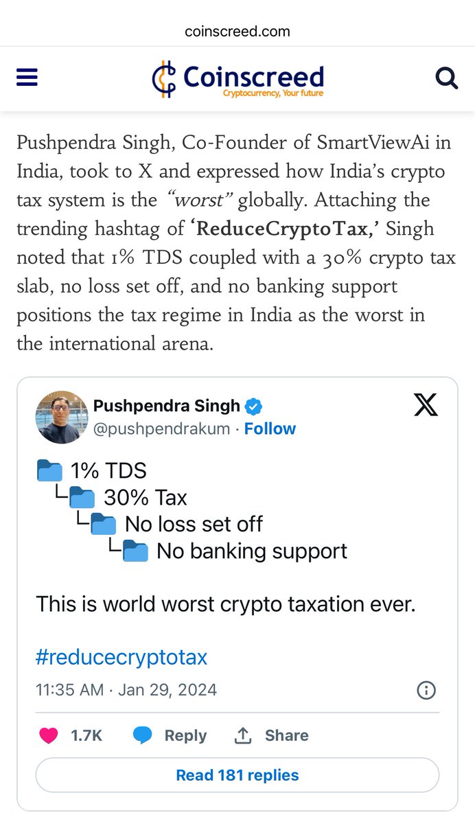pushpendrakum's tweet photo. Finally mainstream media is covering #reducecryptotax 

Let’s trend once again 

🔁❤️ https://t.co/qHjt4CtnPr