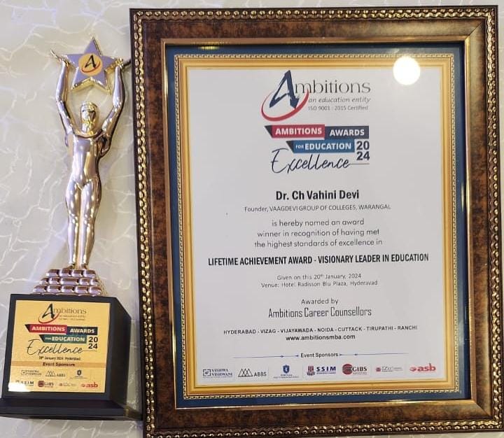 vaagdevicollege's tweet photo. 💐💐 *Heartiest congratulations to our beloved Dr. Vahini Devi garu* Director of Vaagdevi Colleges-  on receiving the prestigious Lifetime Achievement Award - Visionary Leader in Education for Vaagdevi Colleges from ```Ambitions Career Counsellors```. https://t.co/82Ii1R5k3W