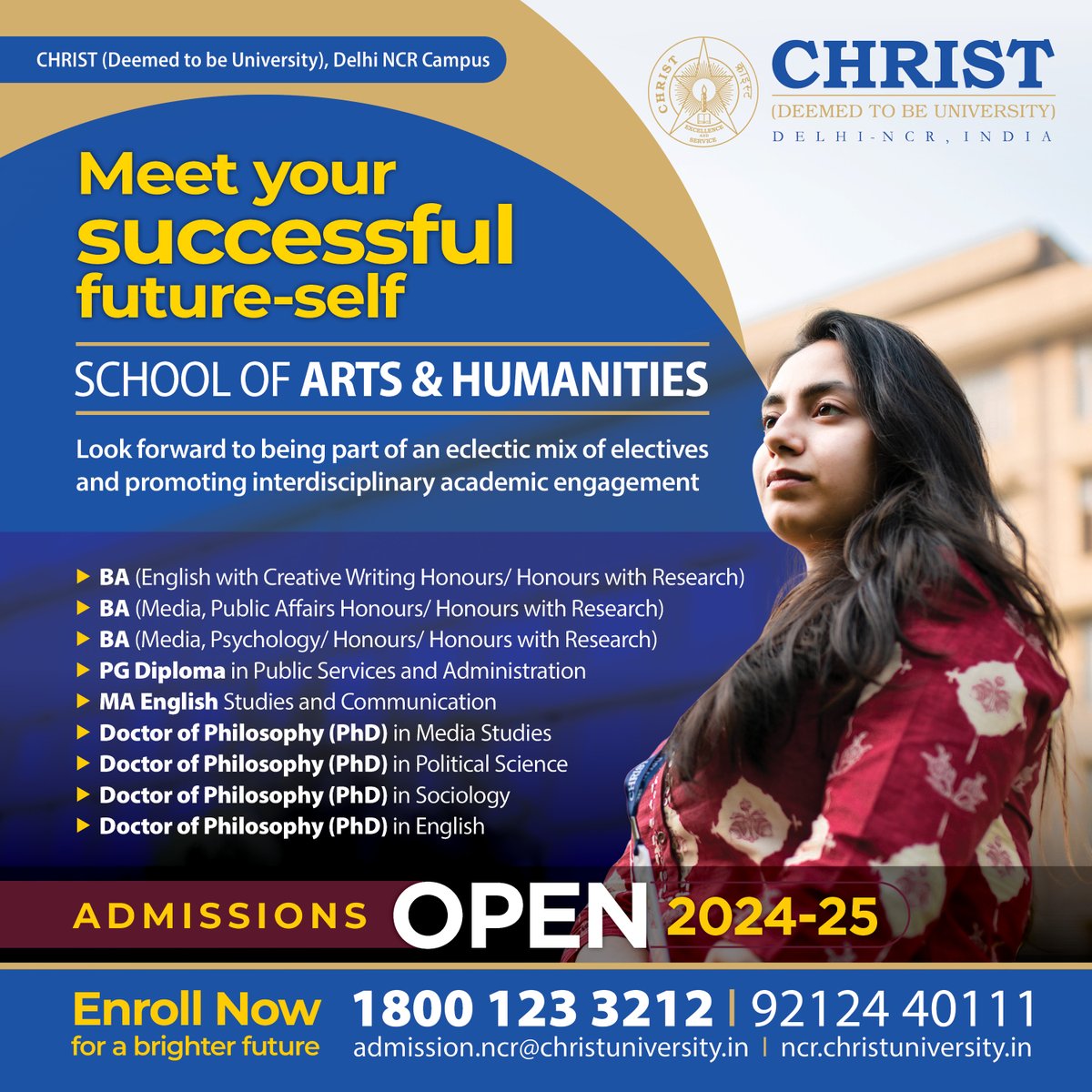 The interlinked courses from the School of Arts and Humanities have exclusive areas of expertise with conceptual and methodological specializations. The courses here offer ample scope to learn the discipline of Industries. 
Accepting Admissions now for 2024-25
#christuniversity