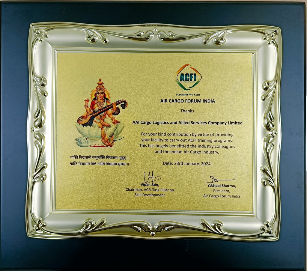 AAI Cargo Logistics and Allied Services (@aaiclas_in) on Twitter photo AAICLAS getting awarded at ACFI Event on skilling-a shared responsibility to propel air cargo.
A recognition certificate given to <a href="/AAICLAS_in/">AAI Cargo Logistics and Allied Services</a> for its support to ACFI in conducting skill development training programmes. AAICLAS getting awarded at ACFI Event on skilling-a shared responsibility to propel air cargo.
A recognition certificate given to <a href="/AAICLAS_in/">AAI Cargo Logistics and Allied Services</a> for its support to ACFI in conducting skill development training programmes.