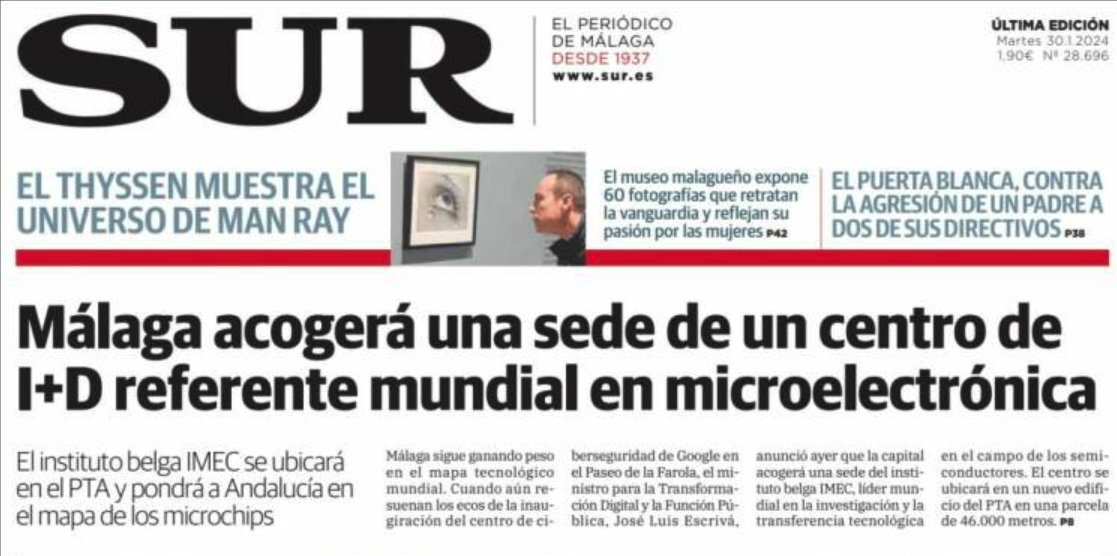 Buenos días. Málaga acogerá una sede del IMEC, el centro de I+D que es líder mundial en semiconductores, con 450 investigadores. 

¡Bravo! ¡Esto sí que es una gran noticia para Málaga! 

Ahora vamos a ver dónde encuentran casa esos 450 empleados... 

diariosur.es/malaga-capital…