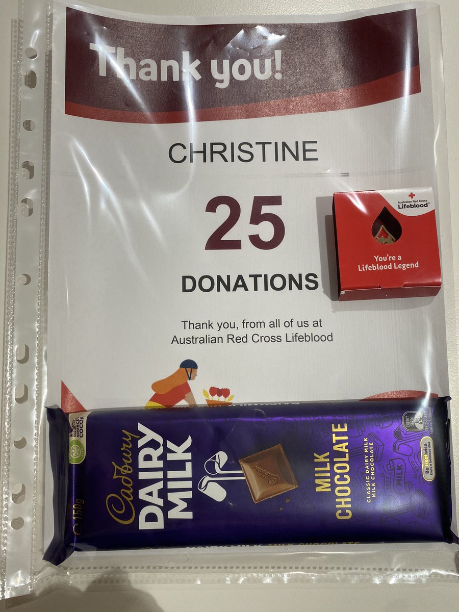 c_s_wallace's tweet image. Give blood, get chocolate. Who knew?

Feeling the @lifebloodau love today with a block of chocolate marking today’s 25th donation at Garran ACT.

If you can, do donate. #GoodCitizenship