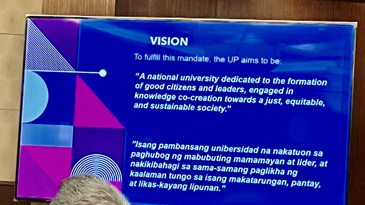 UP moving from “the” to “a”? …A national university… How can we be number one if everyone around us is struggling? “UP and others” or “UP and everyone”? UP being part of everyone for a sustainable society, for the common good.