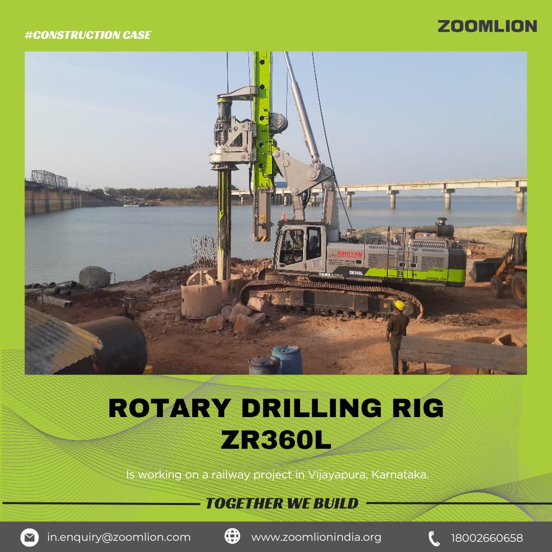 Zoomlion17's tweet image. Zoomlion Rotary Drilling Rig ZR360LIs working on a railway project in Vijayapura, Karnataka. 
.
#ZoomlionIndia #ZOOMLION #pilingrig #heavyequipment #heavyconstructionequipment #heavymachinery #powertools #constructionequipment #constructionindustry #constructionmachinery