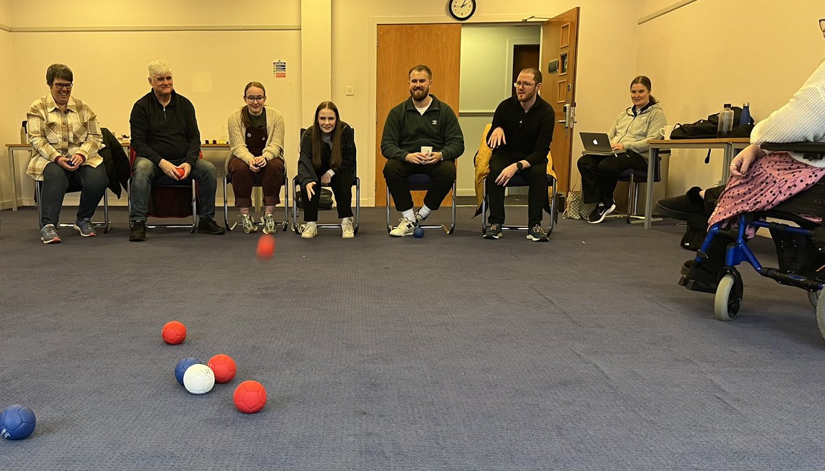 Lunchtime boccia with the @SDS_sport @sportscotland Sport Education Tutors on Saturday Great sessions team! #Boccia #InspiringThroughInclusion