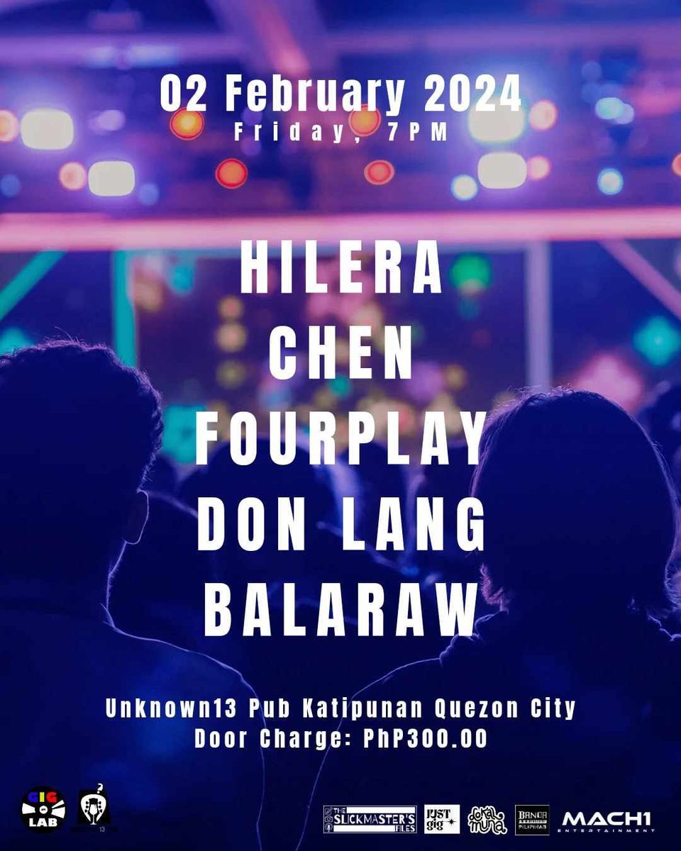 Giglaan ng Giglab! Tara this Friday sa Unknown13 Pub~ kasama namin ang <a href="/Hilera_music/">HILERA</a>, <a href="/Chenpangan/">Chen Pangan</a>, <a href="/FourPlayMNL/">FourPlay</a>, Don Lang!