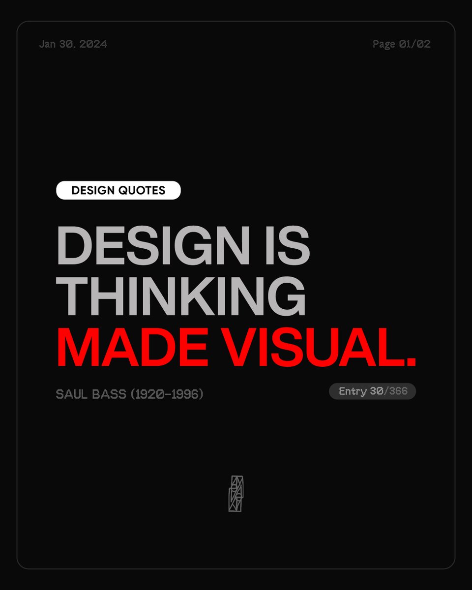 'Design is thinking made visual' - Saul Bass

Exploring the complexity of turning thoughts into visuals, every element tells a story. Grateful for the power of design to communicate beyond words.

30/366
The Designer Diary

#designcourage #startnow #GraphicDesignMagic…