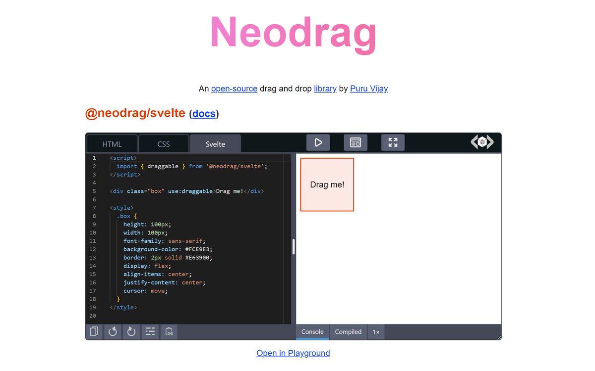 Neodrag playground using LiveCodes